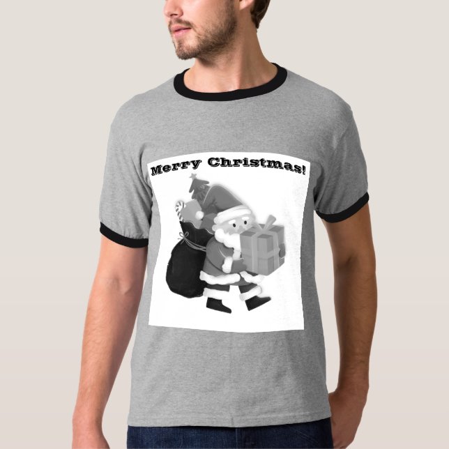 Basic Ringer Christmas Printed Wish Grey/Black 2X  T-Shirt (Front)