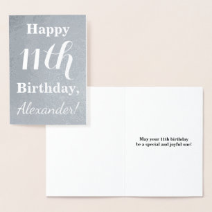 Basic Silver Foil 11th Birthday + Custom Name Card