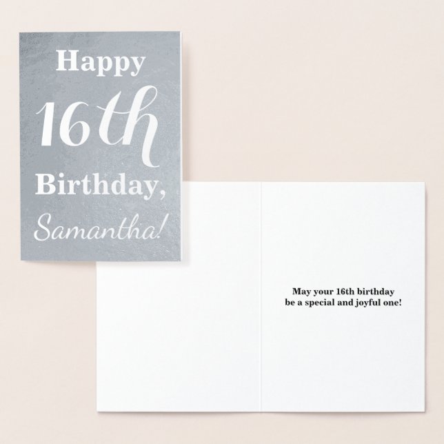 Basic Silver Foil 16th Birthday + Custom Name Card (Display)