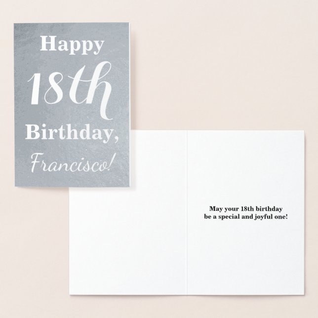 Basic Silver Foil 18th Birthday + Custom Name Foil Card (Display)