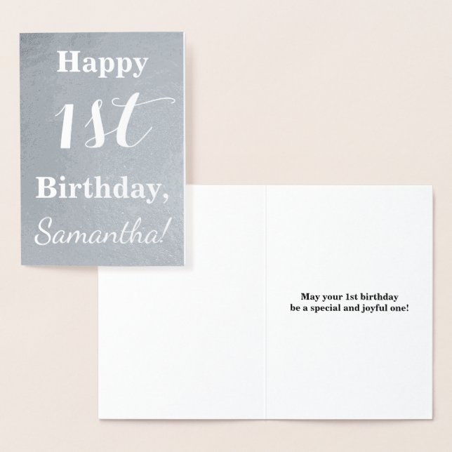 Basic Silver Foil 1st Birthday + Custom Name Foil Card (Display)