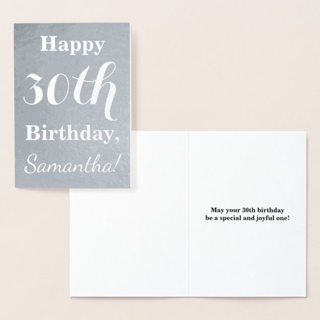 Basic Silver Foil 30th Birthday + Custom Name Foil Card (Display)