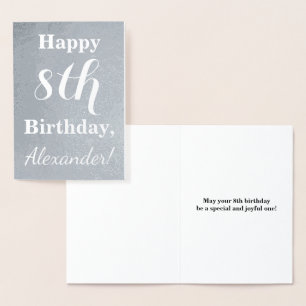 Basic Silver Foil 8th Birthday + Custom Name Card