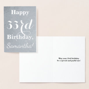 Basic Silver Foil "Happy 33rd Birthday" + Name Foil Card