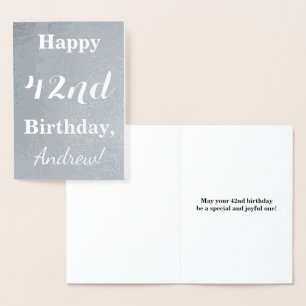 Basic Silver Foil "Happy 42nd Birthday" + Name Foil Card