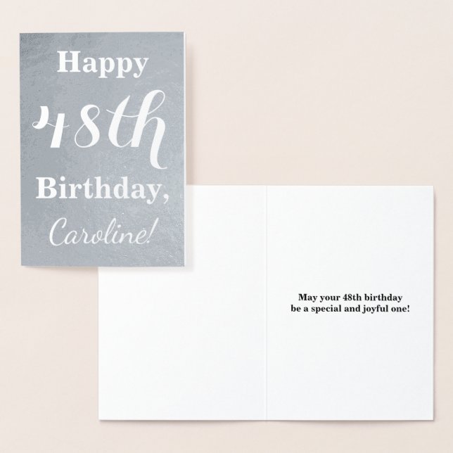 Basic Silver Foil "Happy 48th Birthday" + Name Foil Card (Display)