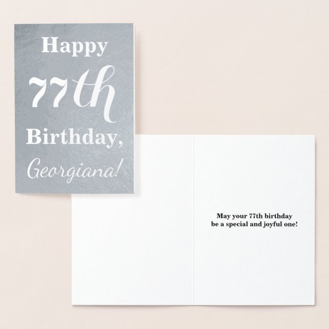 Basic Silver Foil "HAPPY 77th BIRTHDAY" + Name Foil Card (Display)