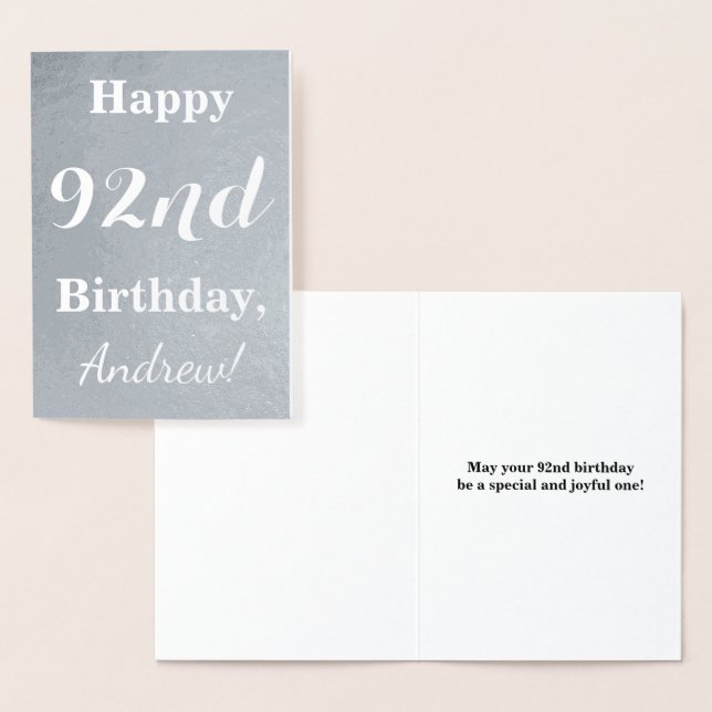 Basic Silver Foil "HAPPY 92nd BIRTHDAY" + Name Foil Card (Display)