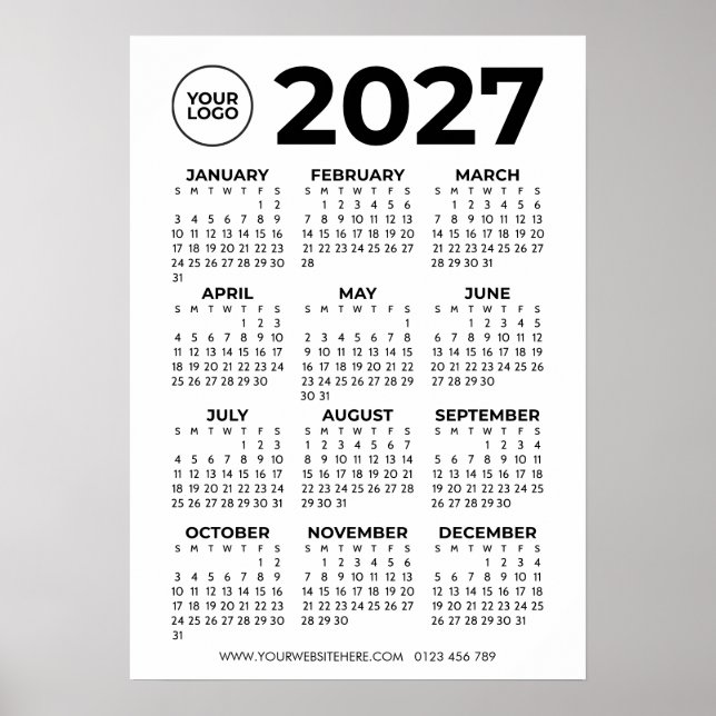 Basic Simple 2027 Calendar Business Corporate Logo Poster (Front)