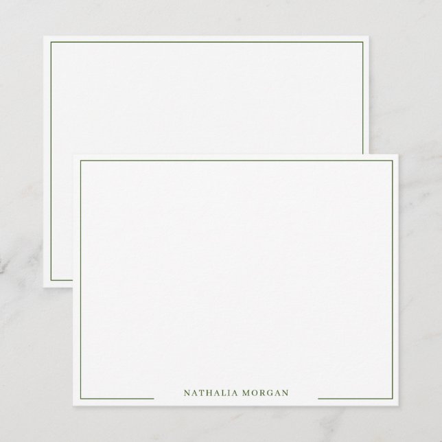 Basic Simple Green Border Stationery  Card (Front/Back)