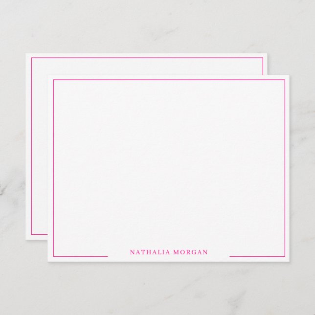 Basic Simple Hot Pink Border Stationery  Card (Front/Back)