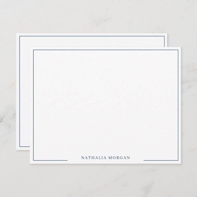 Basic Simple Navy Blue Border Stationery  Card (Front/Back)