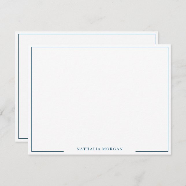 Basic Simple Teal Blue Border Stationery  Card (Front/Back)