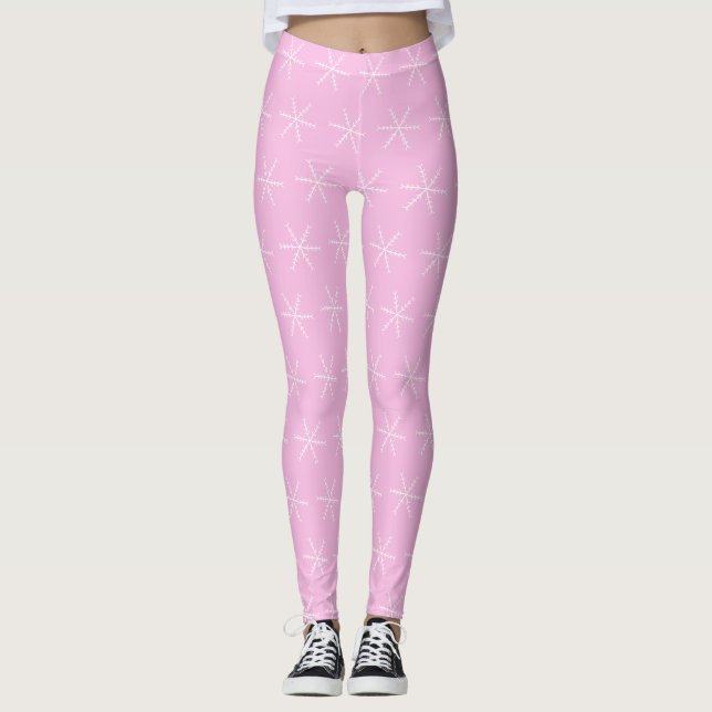 Basic Snowflake Pink Leggings (Front)