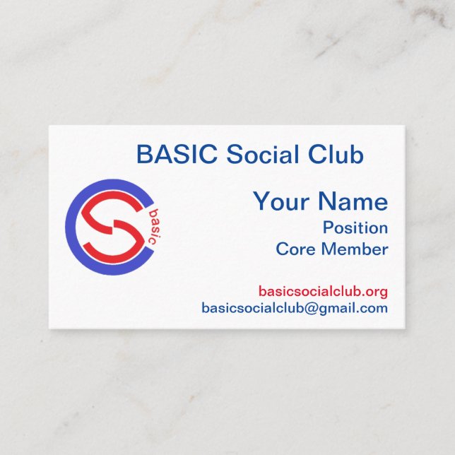 BASIC Social Club - THE CARD (Front)