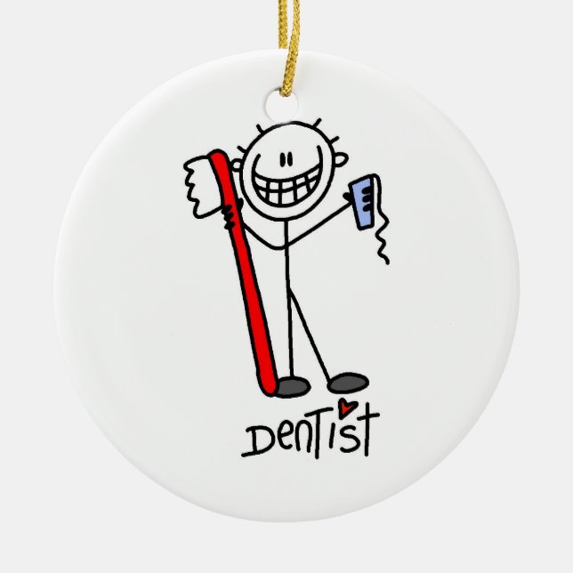 Basic Stick Figure Dentist Ceramic Tree Decoration (Front)