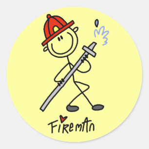 Basic Stick Figure Fireman T-shirts and Gifts Classic Round Sticker
