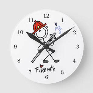 Basic Stick Figure Fireman T-shirts and Gifts Round Clock
