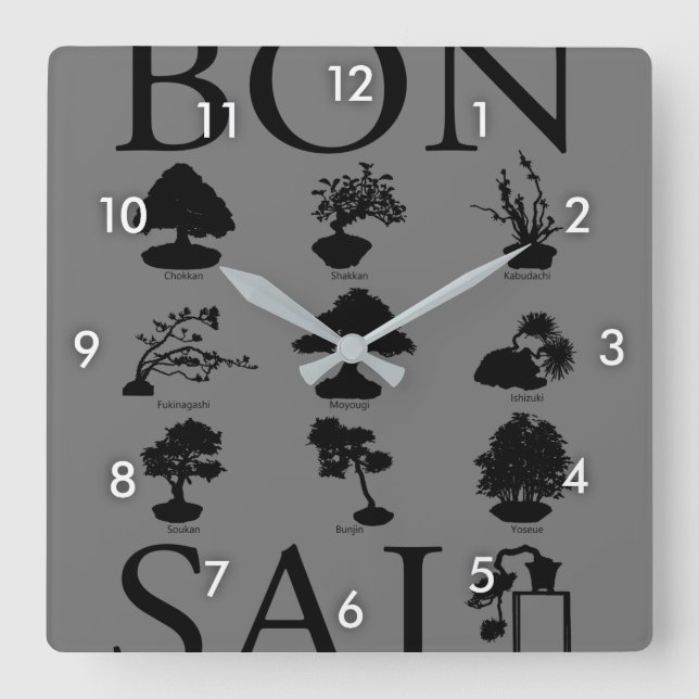 Basic Styles of Bonsai Tree Square Wall Clock (Front)