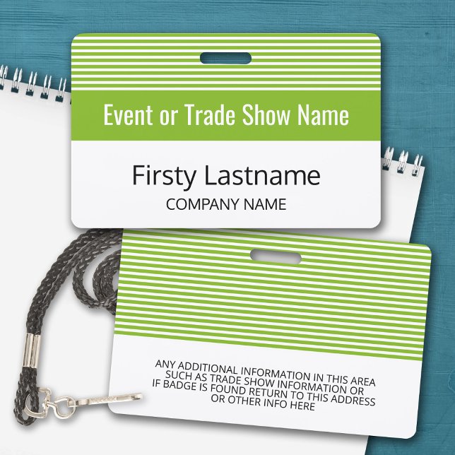 Basic Trade Show with Name and Company - stripes ID Badge (Personalized Name Badge with for Trade Show)