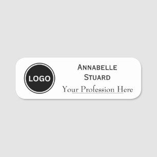 Basic White Elegant Modern Logo Name Tag