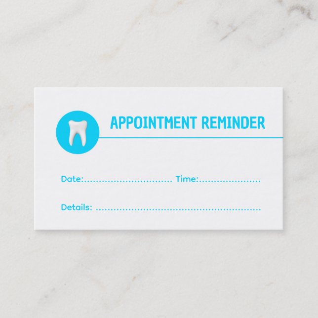 Basic White Tooth Dental Appointment Reminder Business Card (Front)