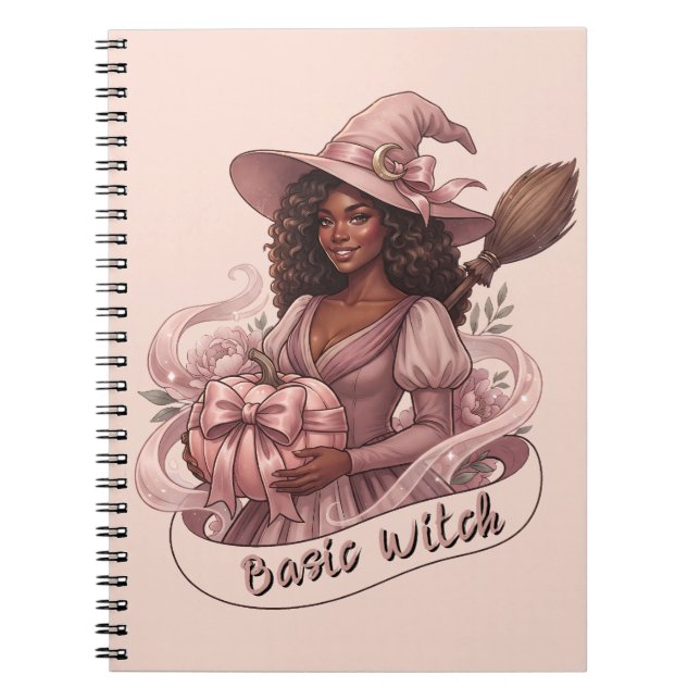 Basic Witch Black Girl Magic Pink Pumpkin Notebook (Front)