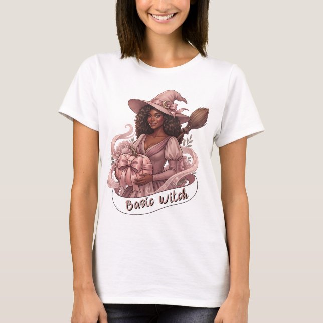 Basic Witch Black Girl Magic Pink Pumpkin T-Shirt (Front)