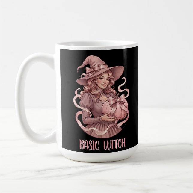 Basic Witch Coquette Vintage Pink Pumpkin Coffee Mug (Left)