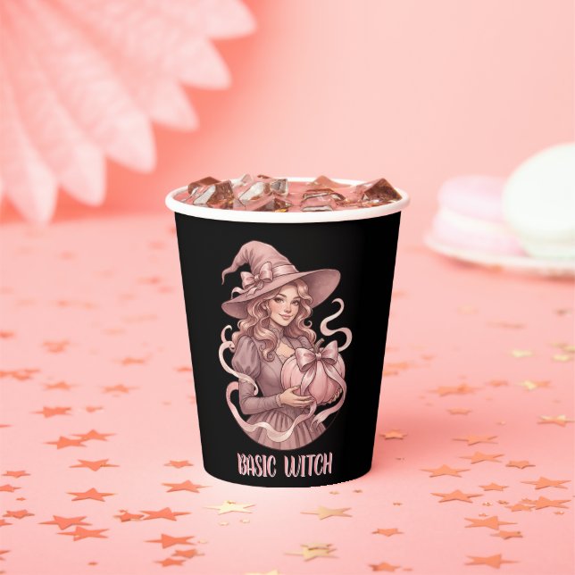 Basic Witch Coquette Vintage Pink Pumpkin Paper Cups (Insitu)