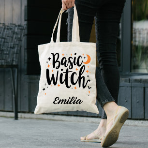 Basic Witch Custom Name Halloween Tote Bag