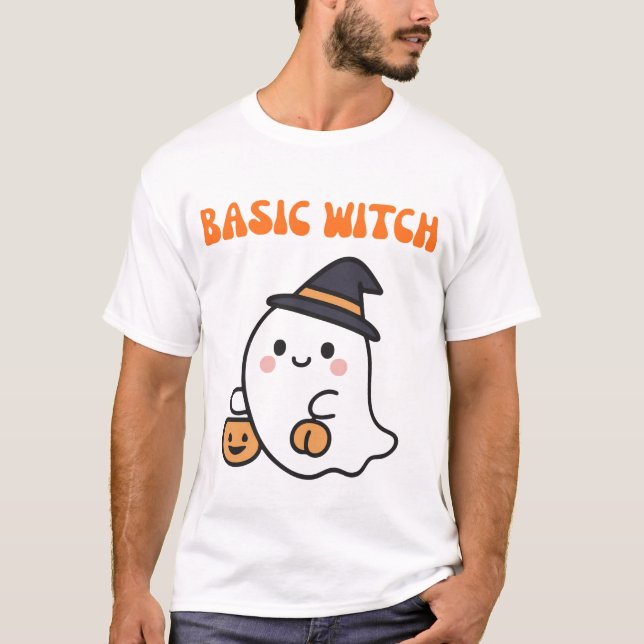 Basic Witch Cute Halloween Ghost T-Shirt (Front)
