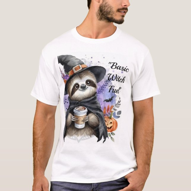 Basic Witch Fuel Cute Halloween Sloth T-Shirt (Front)