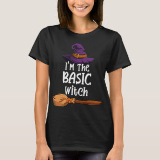 Basic Witch Funny Halloween Costume Hat & Broom T-Shirt