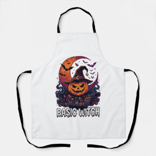 Basic Witch Halloween Pumpkin Crescent Moon Cauldr Apron