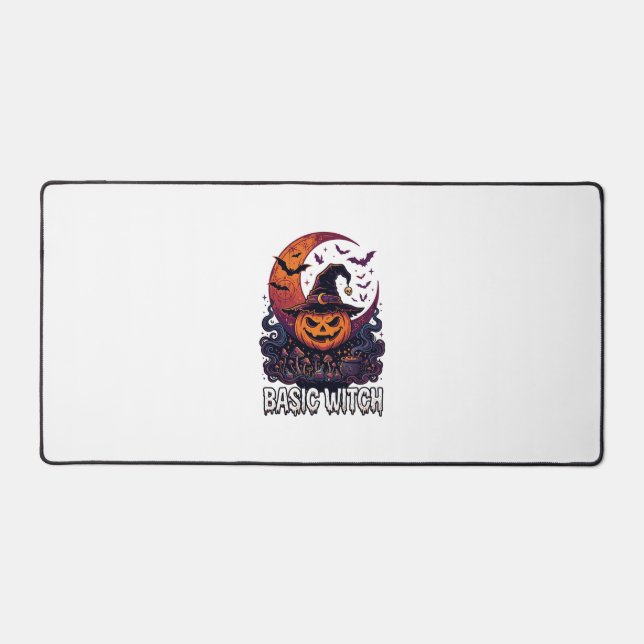 Basic Witch Halloween Pumpkin Crescent Moon Cauldr Desk Mat (Front)