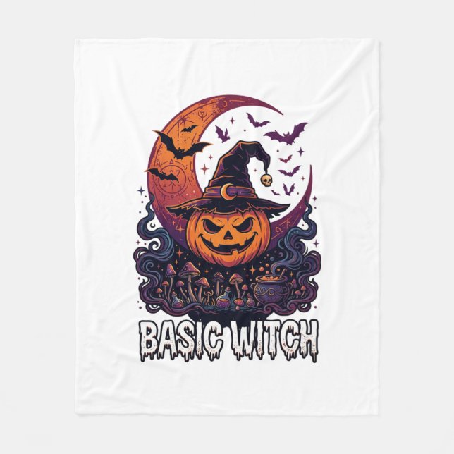 Basic Witch Halloween Pumpkin Crescent Moon Cauldr Fleece Blanket (Front)