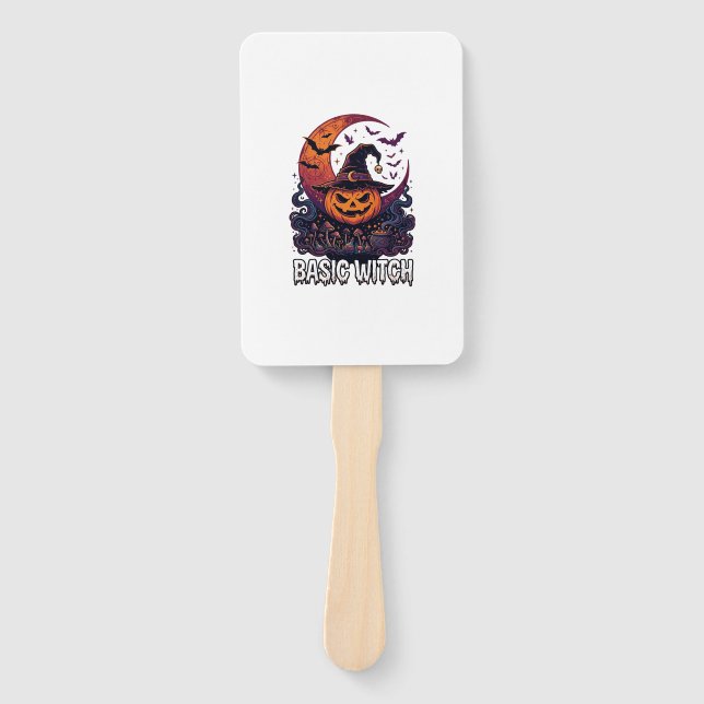 Basic Witch Halloween Pumpkin Crescent Moon Cauldr Hand Fan (Front)