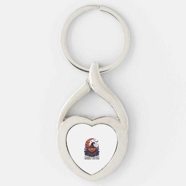 Basic Witch Halloween Pumpkin Crescent Moon Cauldr Key Ring (Front)