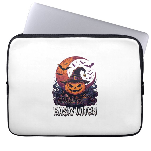 Basic Witch Halloween Pumpkin Crescent Moon Cauldr Laptop Sleeve (Front)