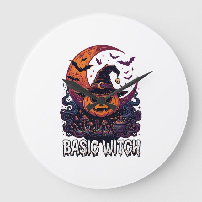 Basic Witch Halloween Pumpkin Crescent Moon Cauldr Large Clock (Front)