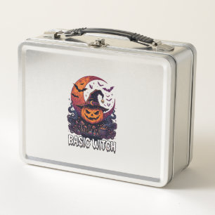 Basic Witch Halloween Pumpkin Crescent Moon Cauldr Metal Lunch Box