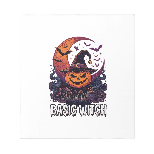 Basic Witch Halloween Pumpkin Crescent Moon Cauldr Notepad (Front)