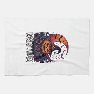 Basic Witch Halloween Pumpkin Crescent Moon Cauldr Tea Towel