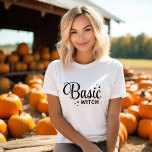 Basic Witch Halloween T-Shirt<br><div class="desc">Show off your spooky sense of humour with these custom Halloween t-shirts and sweatshirts featuring a trendy retro “Basic Witch” text graphic. Personalise with your choice of fonts and colours for a unique twist on a classic Halloween look. Perfect for pumpkin patch visits, Halloween parties, or cosy fall outfits, and...</div>
