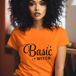 Basic Witch Halloween T-Shirt<br><div class="desc">Show off your spooky sense of humour with these custom Halloween t-shirts and sweatshirts featuring a trendy retro “Basic Witch” text graphic. Personalise with your choice of fonts and colours for a unique twist on a classic Halloween look. Perfect for pumpkin patch visits, Halloween parties, or cosy fall outfits, and...</div>