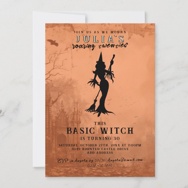Basic Witch Modern Funny Halloween Birthday Party Invitation (Front)