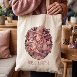 Basic Witch Pink Boba Tea Coquette Halloween Tote Bag