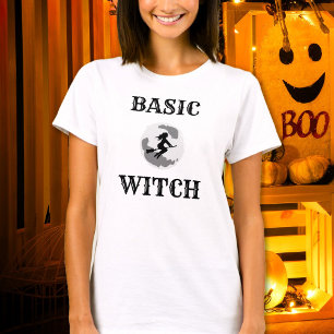 Basic Witch Riding Broom Womens Custom Halloween T-Shirt