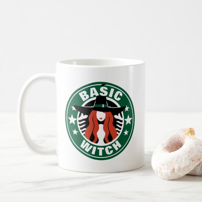 Basic Witch  Womens Halloween Coffee Mug (With Donut)